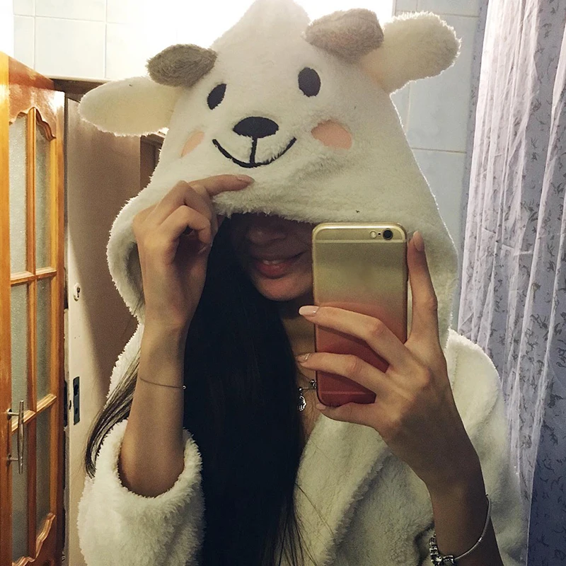 Халат флисовый женский осенне-зимний корейский стиль ночная рубашка с