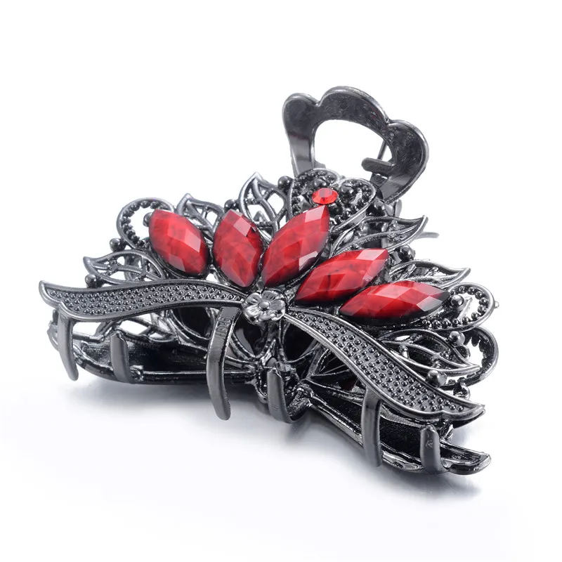 

Newest Fashion Women's Resin Crystal Hair Claws Ornaments Vintage Rhinestone Flower Big Hair Clip Girls Hair Jewelry