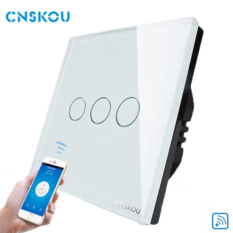 Cnskou производитель Wifi сенсорный выключатель, Светодиодный настенный умный дом дистанционное управление UK переключатель, 3 банды 1 способ Роскошная стеклянная панель - Цвет: white 3gang wifi