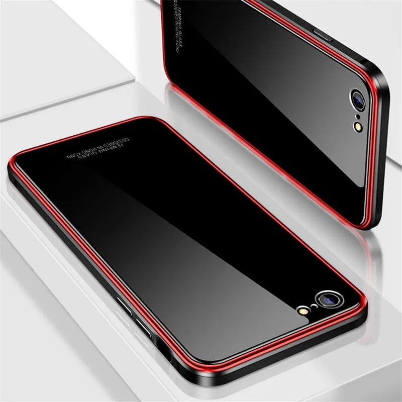 Metal Bumper Case for iPhone 6 6S Plus Luxury Plating Aluminum Frame Hard Tempered Glass Thin Back Cover Iphone S Coque |