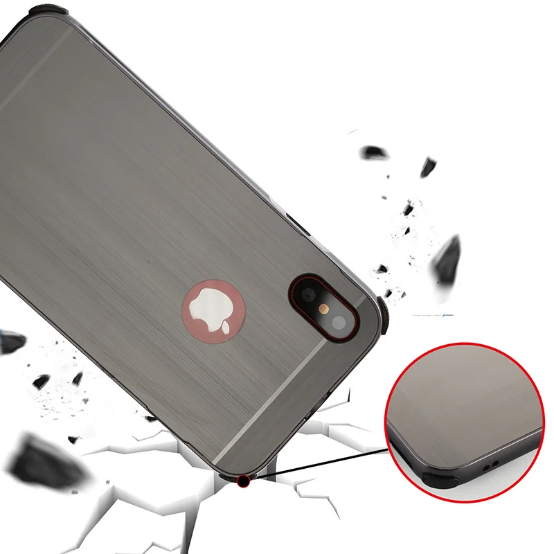 For iphone X Case Brushed mirror Back Cover for iphoneX Plating Aluminum Metal Frame Phone Bag |
