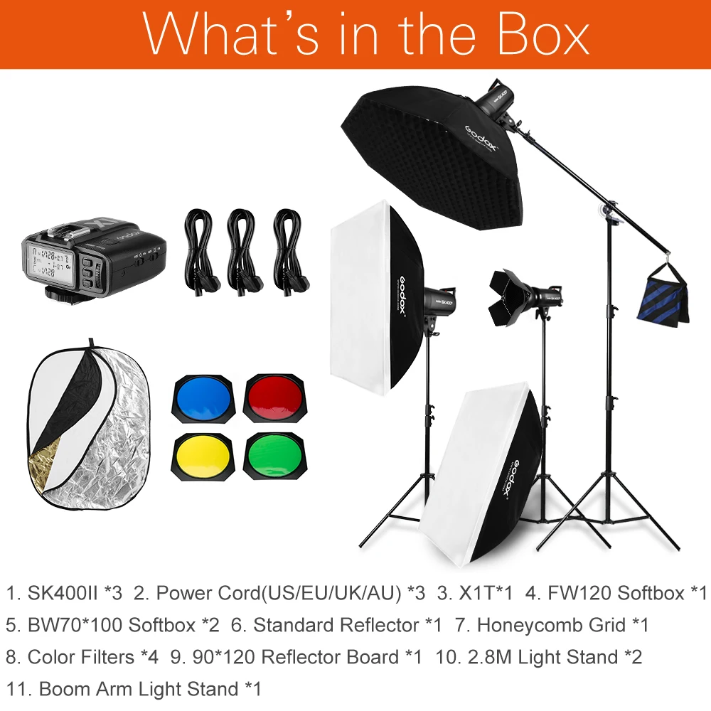 1200 Вт Godox 3x SK400II 400Ws фотостудийная вспышка светильник ing софтбокс стенд штанга для
