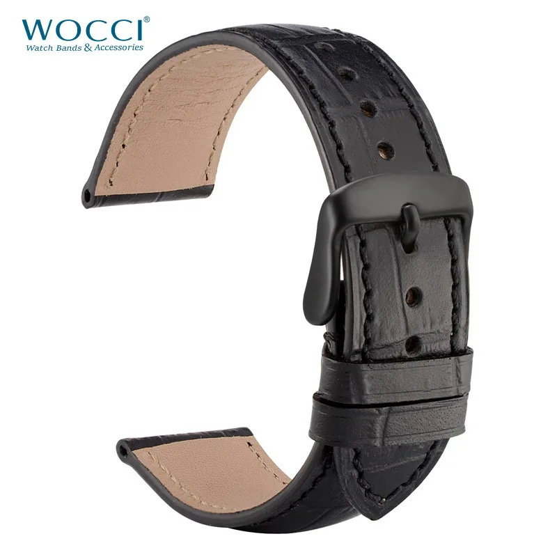 

WOCCI Watchband 18mm 19mm 20mm 21mm 22mm Watch Bracelet Alligator Embossed Leather Strap Watch Band Black