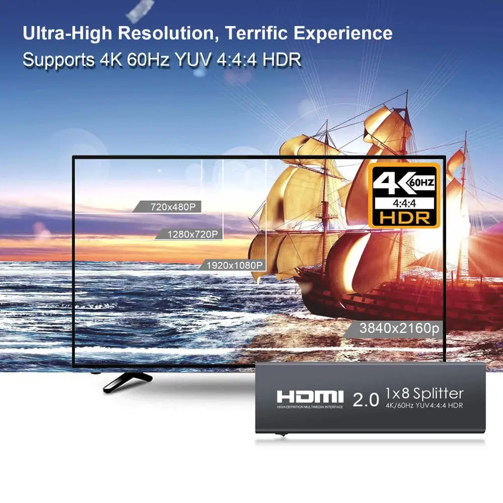 Neoteck 1 в 8 Выход HDMI-совместимый 2 0 сплиттер поддержка 4K/60Hz YUV 4:4:4 HDR