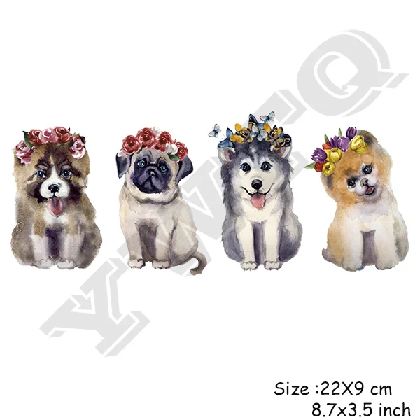 22x9cm Набор из 4 патчей с Мопсом для одежды, новые дизайнерские Значки для одежды, аксессуары для самостоятельной сборки, моющаяся аппликация для одежды - Цвет: 22x9cm