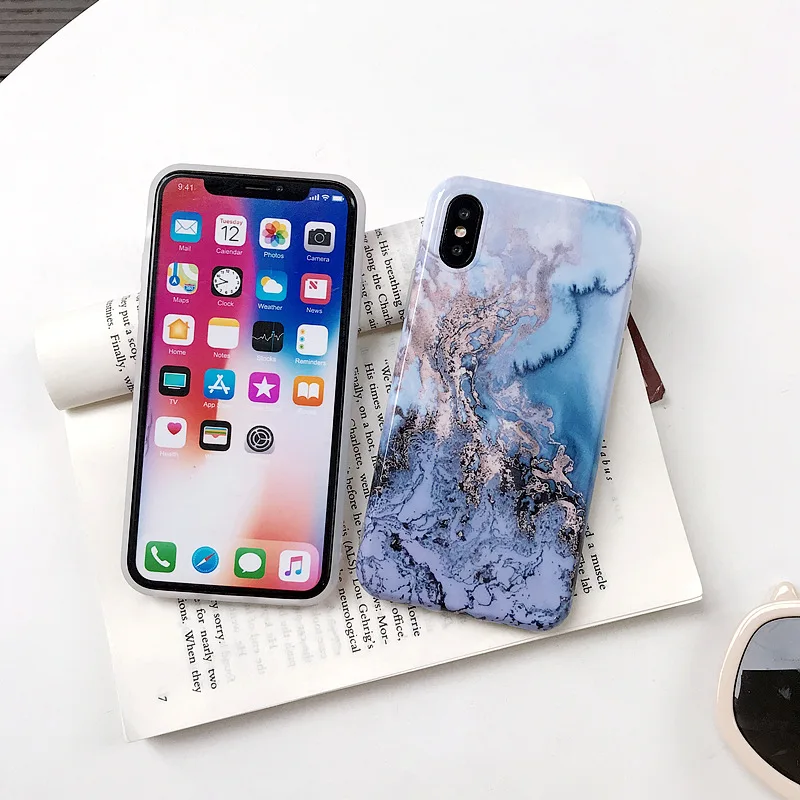 POBLU Hot Stamping IMD TPU Soft Back Phone Cover For iPhone XR XS Max 6s 7 8Plus Fashion Marble Texture Phnom Penh Pattern Case |