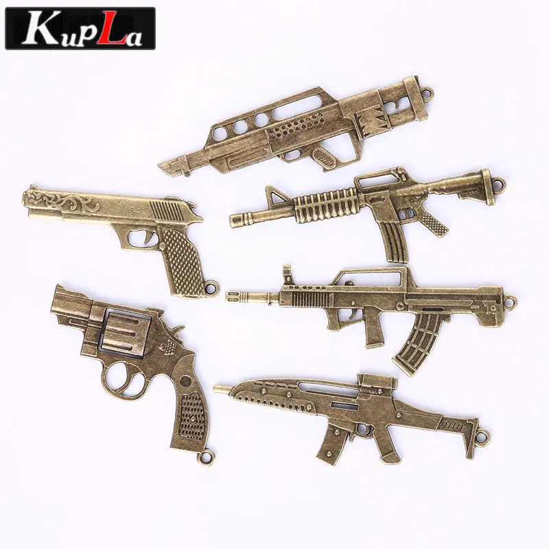 Винтажные бронзовые металлические подвески с большим пистолетом DIY аксессуары