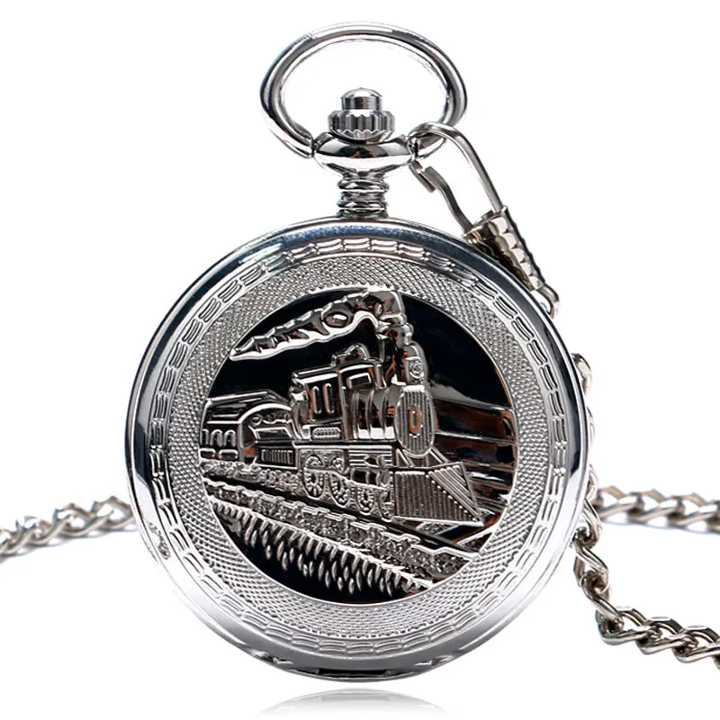 

Часы мужские карманные, серебристые, с двойным подвесом, механические, цепочка охотника