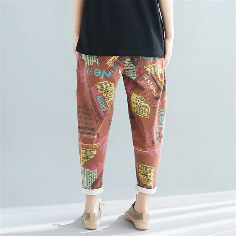 Красный граффити уличная джинсовые штаны-шаровары 2019 г. женские модные летние