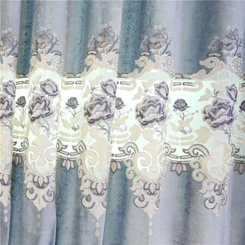 Luxury Cloth curtain Синяя Европейская Высококачественная бархатная вышитая занавеска для гостиной с белой вышивкой вуаль занавеска для спальни гостиницы кухни - Цвет: Luxury Cloth curtain