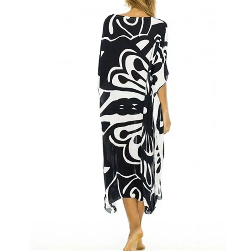 Хлопковое черное богемное Платье с принтом размера плюс Летнее Длинное пляжное