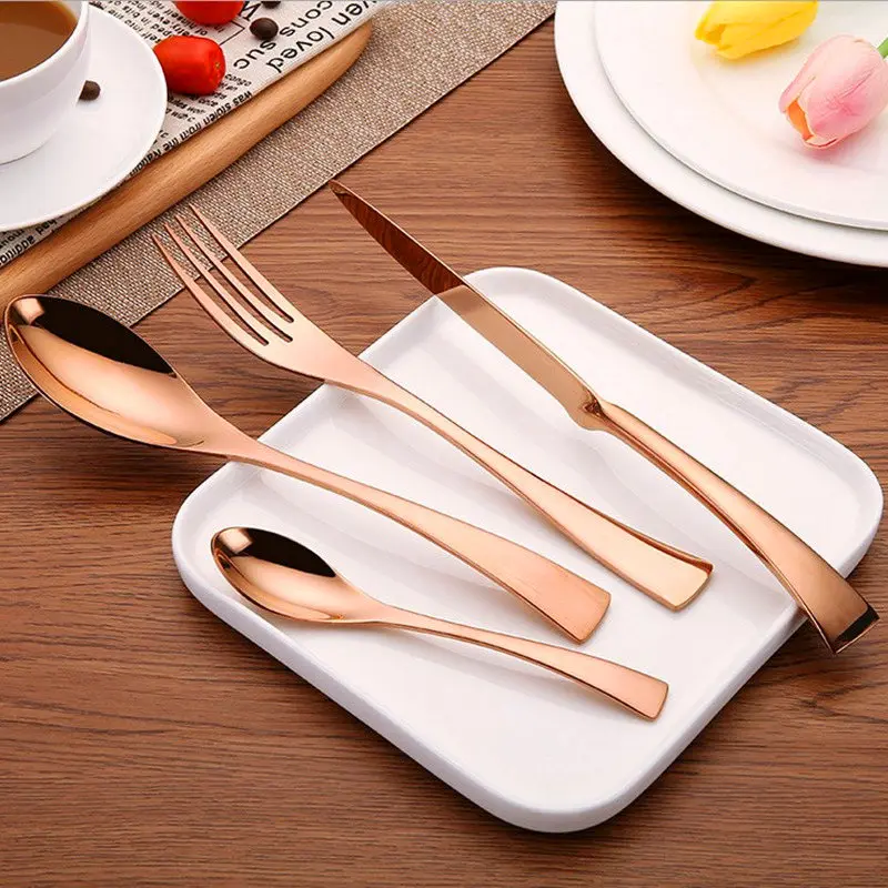 Rose Gold KuBac 24 шт. набор посуды из черной розы 18/10 нержавеющая сталь розовые золотые столовые приборы нож вилка золотой роскошный набор столовых приборов Прямая поставка - Цвет: Rose Gold