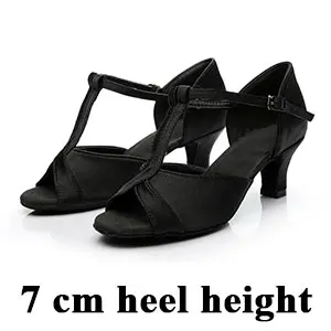 7Black satin Новое поступление, женские Бальные вечерние атласные танцевальные туфли для латинских танцев, танго, румбы, открытый носок, для дома, для сальсы, танцевальные сандалии на каблуке 5,5 см/7 см - Цвет: 7Black satin