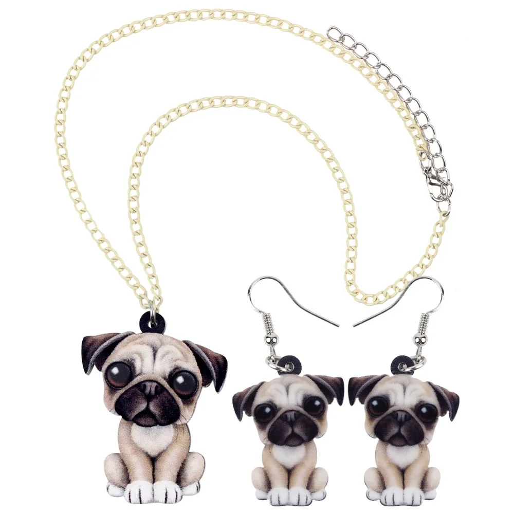 WEVENI акриловые милые французские бульдог мопса серьги с собаками ожерелье