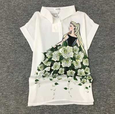 Blouse Only Коллекция года, летние костюмы из 2 предметов шифоновая блузка с принтом для девочек, рубашка женские топы+ шорты, Женский комплект из двух предметов, спортивный костюм с поясом - Цвет: Blouse Only