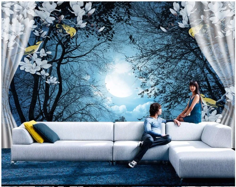 

Custom mural photo 3d wallpaper A quiet moonlit TV sofa background wall painting 3d wall murals wallpaper for walls 3 d