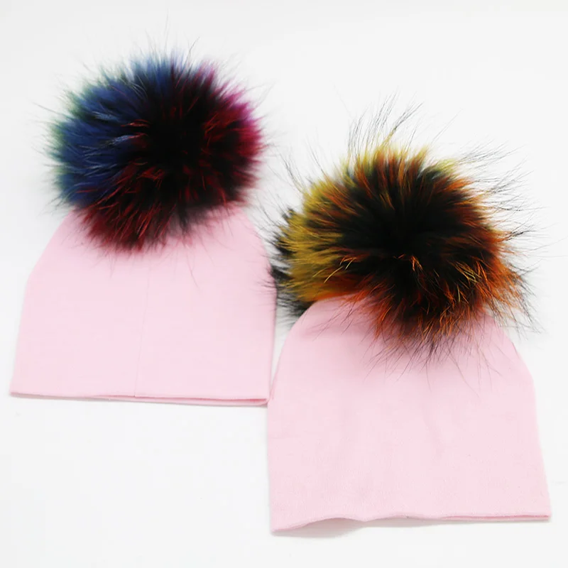 PINK with fur Новые зимние и осенние хлопковые мягкие шапочки с галстук-бабочка цвета металлик для новорожденных и девочек Размер - Цвет: PINK with fur
