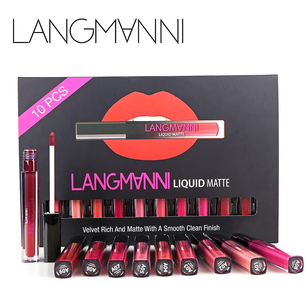 Langmanni 10pcs/Set Liquid Lipstick Lip Gloss Professional Makeup Matte Kit Long Lasting Cosmetics Maquiagem | Красота и здоровье