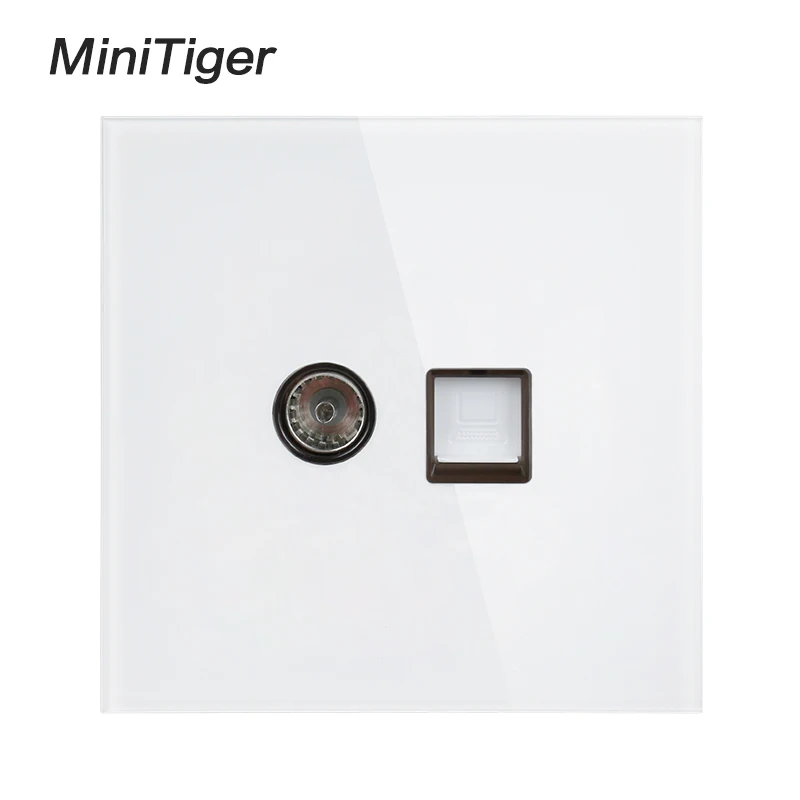White Minitiger Белый Роскошный Кристалл Закаленное стекло Панель RJ45 Интернет Джек с ТВ розетка настенные данные компьютерная розетка - Тип: White