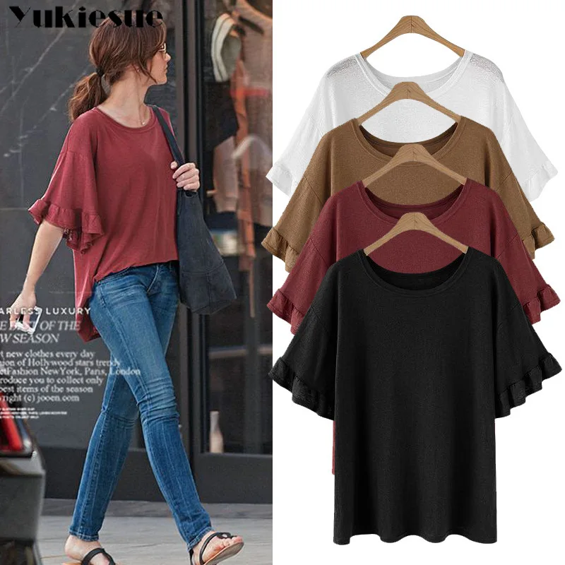 

summer women's tshirt top female T-shirt short sleeve ruffles T-shirts for women t shirt woman tee shirt femme tops clothes