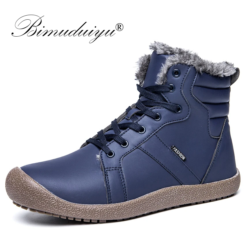 

BIMUDUIYU Designer Men Winter Boots Rubber Antiskid Ankle Boots Waterproof Warm Fur Snow Boots High Quality Pu Leather Boots