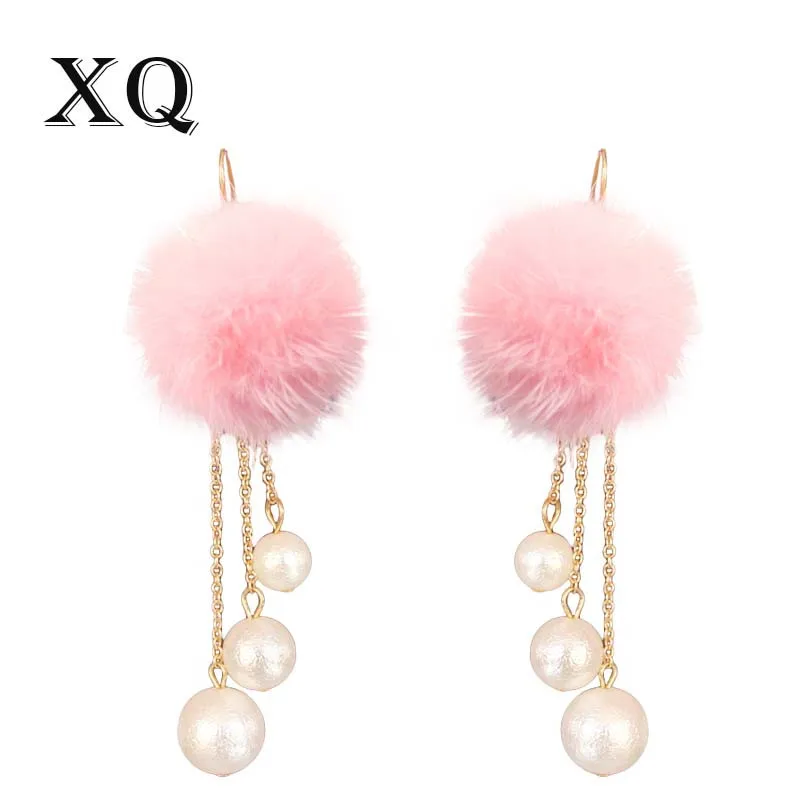Free shipping Popular new products Hairball Plush Accessories Imitation pearls earrings for women long | Украшения и аксессуары