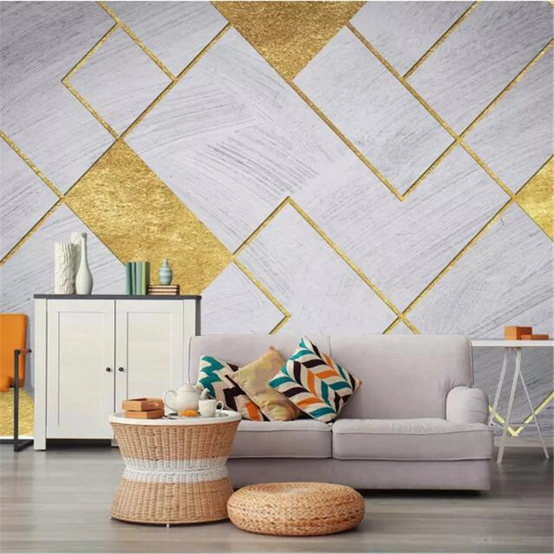 wellyu wall papers home decor Custom wallpaper Nordic minimalist personality retro geometric golden TV background wall tapet