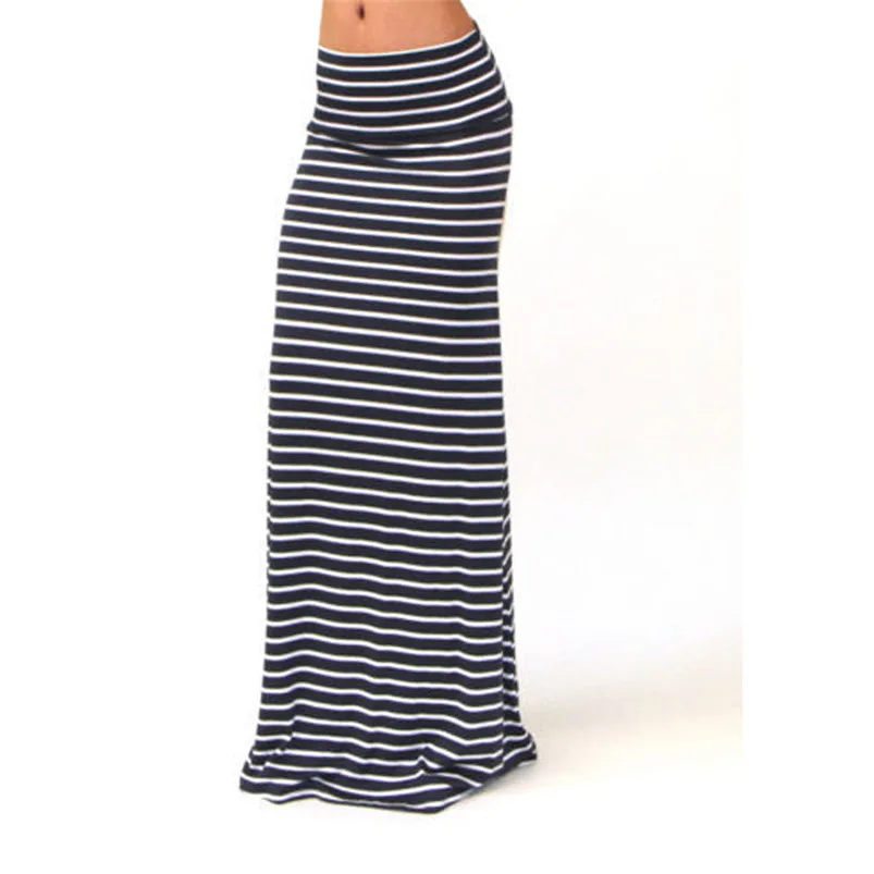 Women Asymmetric High Waist Striped Fold Over Stretch Long Maxi Skirt Summer Spring Cotton Gift Mar 9 Drop Ship | Женская одежда