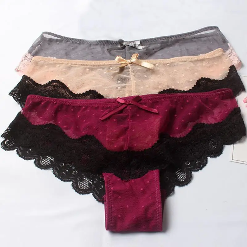 New Arrival Women Briefs Comfy Seamless Sexy Lace Transparence Underwear Panties Black/ Gray/ Red/Brown