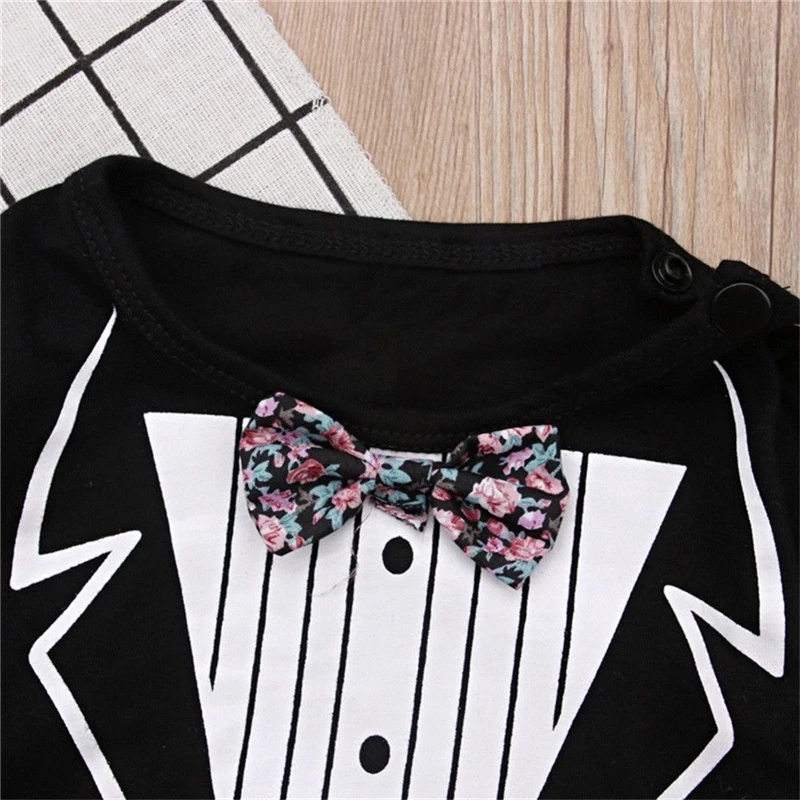 Newborn Infant Baby Boy Romper Toddler Kid Long Sleeve Bowknot Gentleman Suit Jumpsuit Party Tuxedo Clothes Outfit Fall 0-24M |