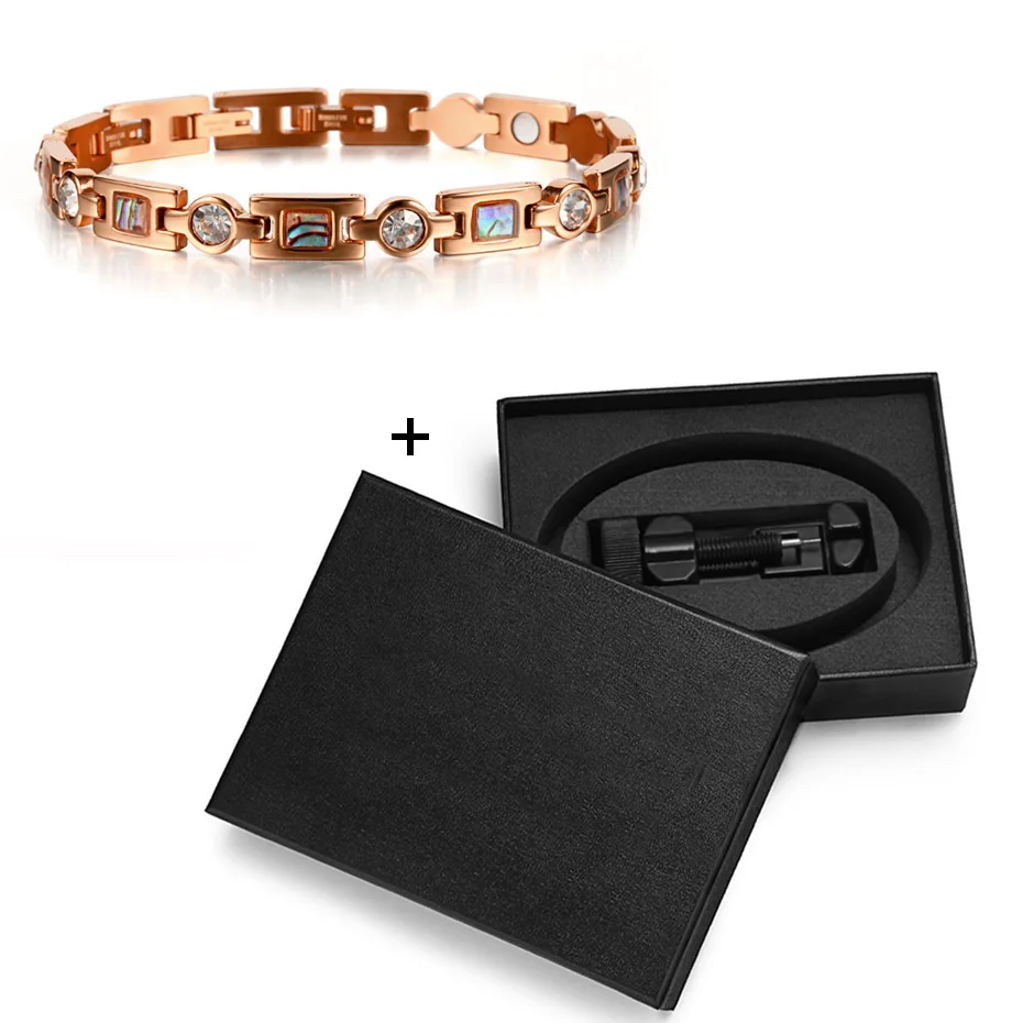 

WelMag Magnetic Bracelet Stainless Steel Bracelet for Women Charm Bangle Crystal Wristband 3 Smart Buckles Rose Gold