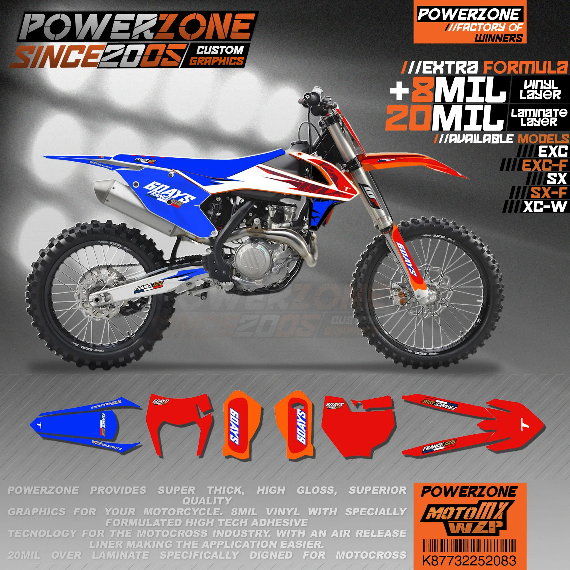 PowerZone Custom Team Graphics деколи для фона 3 м Набор наклеек KTM SX SXF MX EXC XCW Enduro 125 500 куб. См 2016