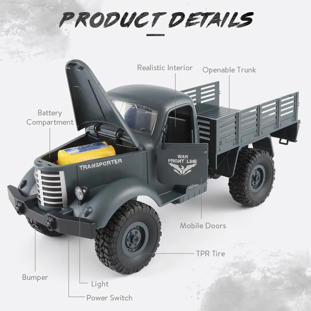 JJRC Q60 1:16 RC грузовик с дистанционным управлением 2,4G 6WD гусеничный внедорожный военный грузовик RTR игрушки для детей Радиоуправляемые светодиодные машины