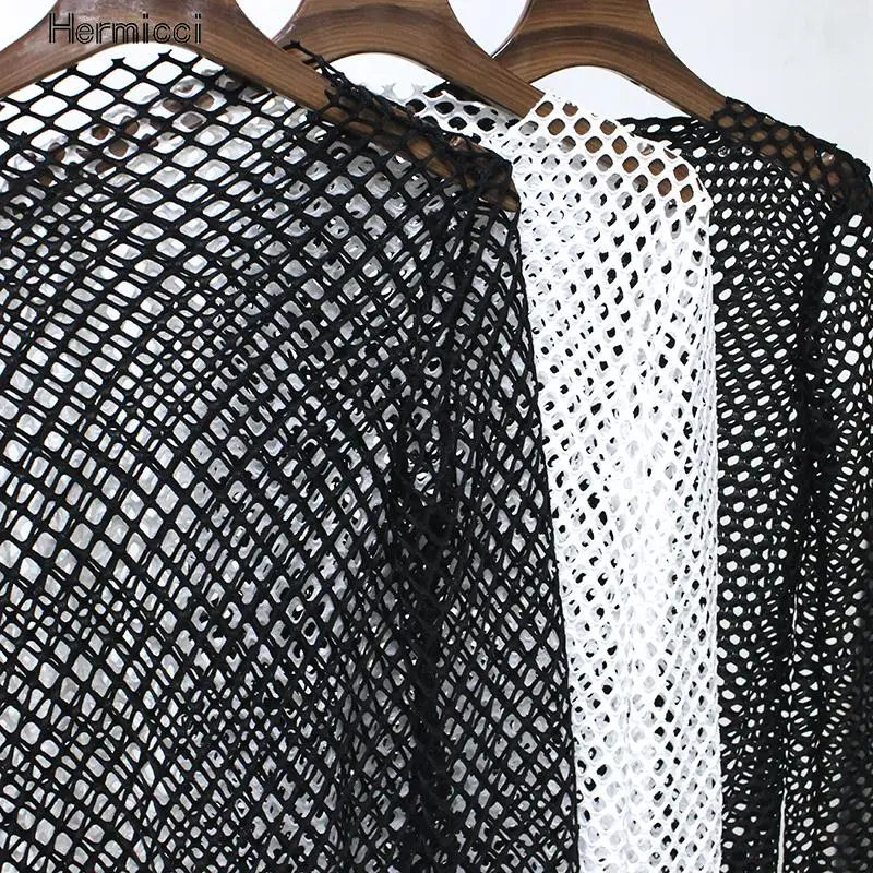 Модная женская сексуальная черная прозрачная сетчатая рубашка Hermicci свободная