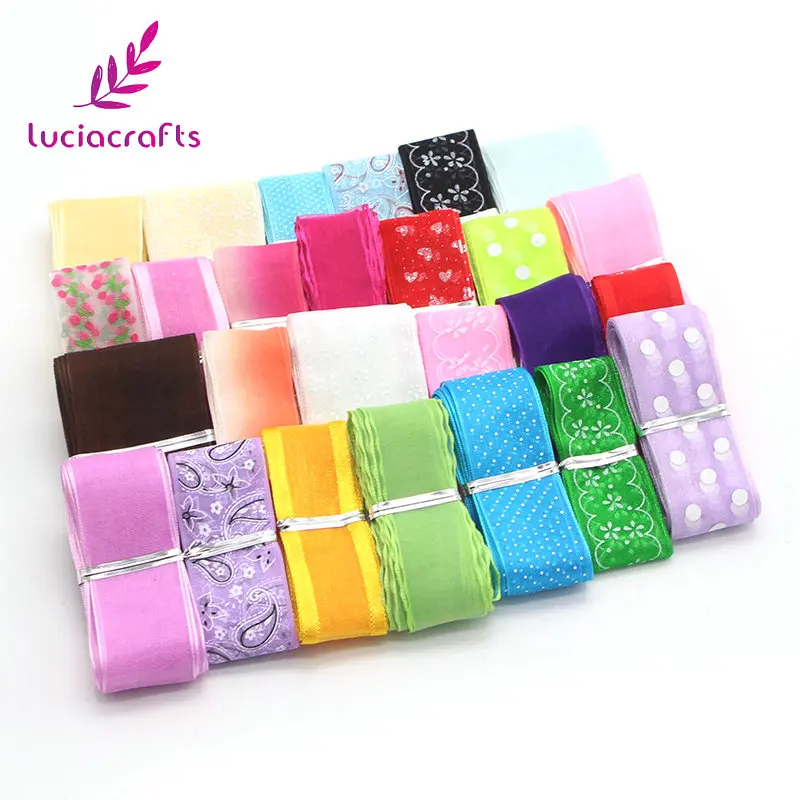 Lucia crafts 20-42 мм ленты из органзы с принтом DIY упаковка/вечерние бант для волос для шитья аксессуары для рукоделия 15 ярдов/партия P0305