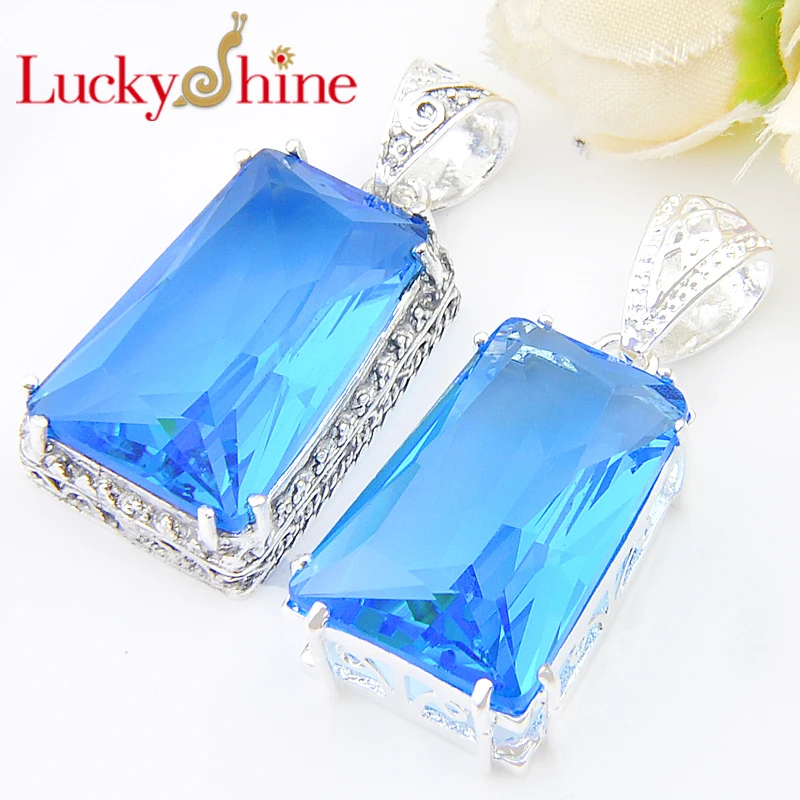 Luckyshine Mix 2 шт. uniquetrapezoid Небесно Голубой Кристалл Посеребренная Свадебные Подвески