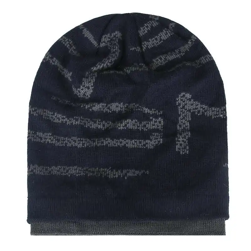 Зимняя Вязаная мужская шапка мужские шапки меховая подкладка теплые шапочки