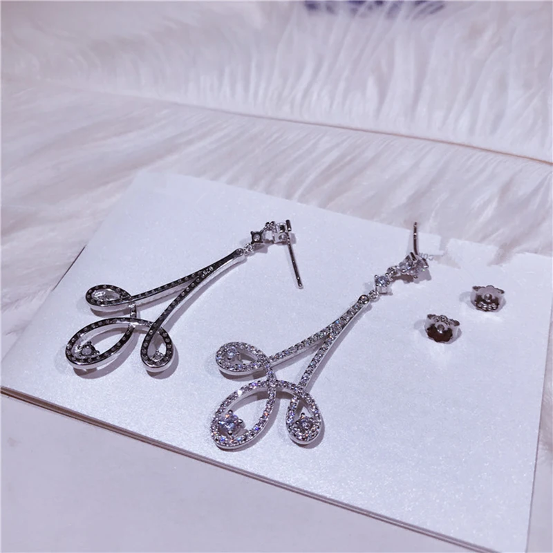 2018 New S925 Sterling Silver Single Zircon Long Flowers Earring Micro Set Full Classic Earrings Summer Women's Accessor | Украшения и