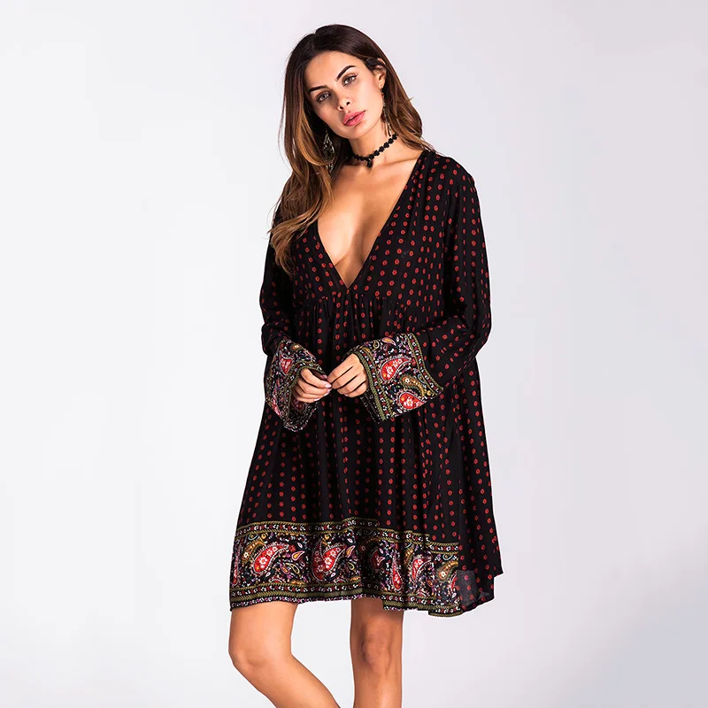 Женское платье с глубоким v образным вырезом и принтом этнические праздничные