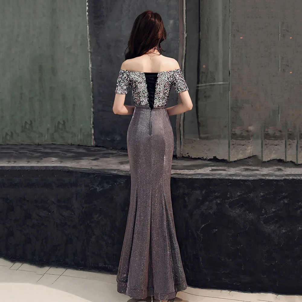 Sequins Female Celebrities Gowns Sexy One Shoulder Evening Dress Vestidos De Festa Longo Trum Mermaid Vestido De Noche Elegante