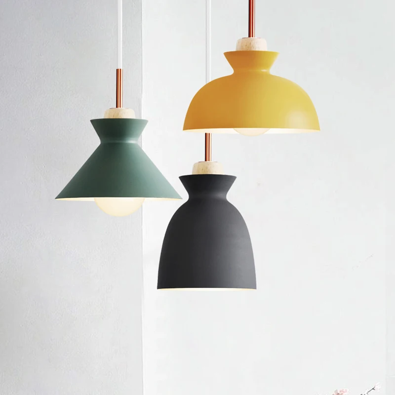 Fashion Colorful Modern Wood Pendant Lights Lamparas Minimalist design shade Luminaire Dining Room Lamp | Освещение