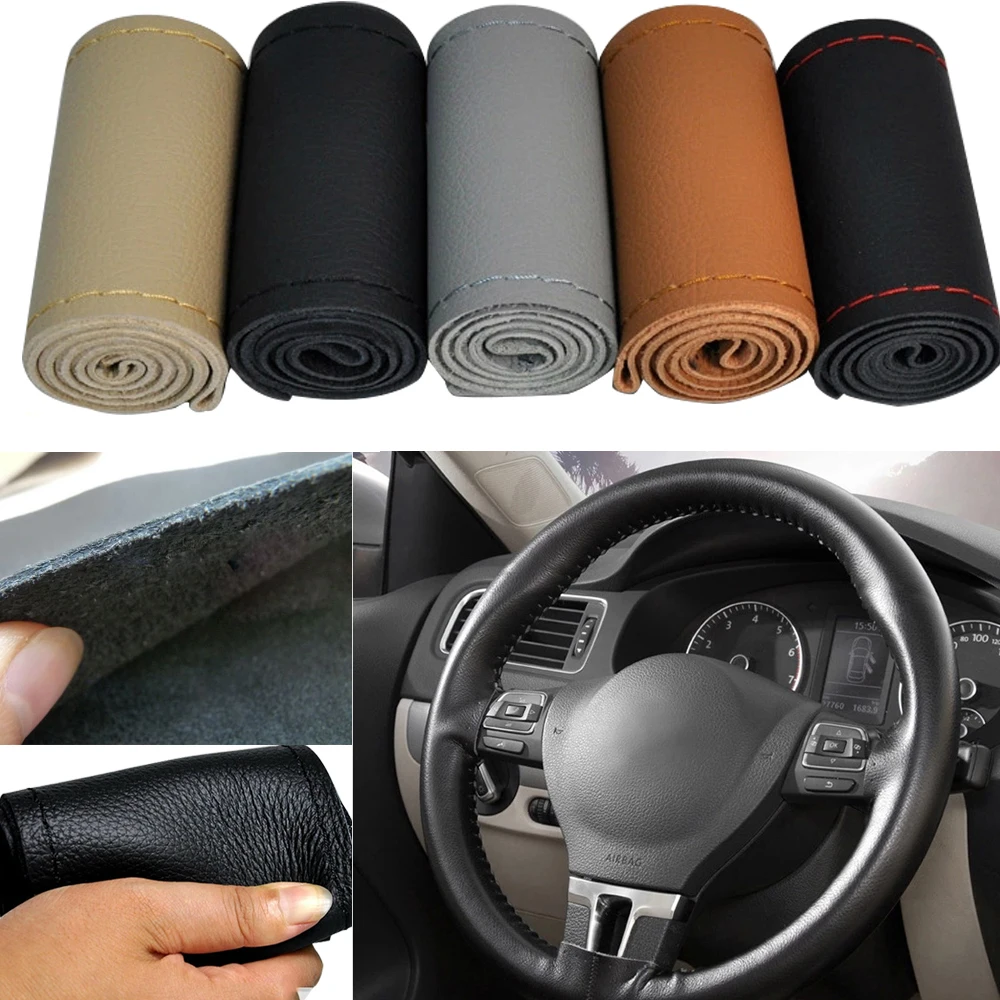 

38cm GLCC Steering Wheel Cover Faux Leather Car Wheel Covers Handlebar Braid DIY Braiding Universal For Honda For BMW E90 E46