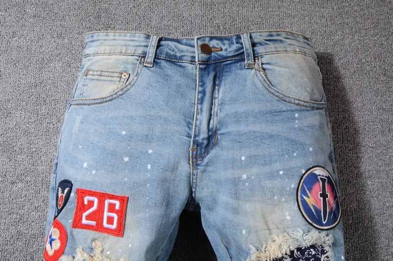 Джинсы мужские рваные в уличном стиле модные брюки из денима облегающие хип-хоп