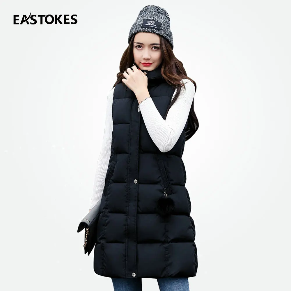 2017 зимний женский длинный жилет со съемным меховым помпоном тонкий подходит для