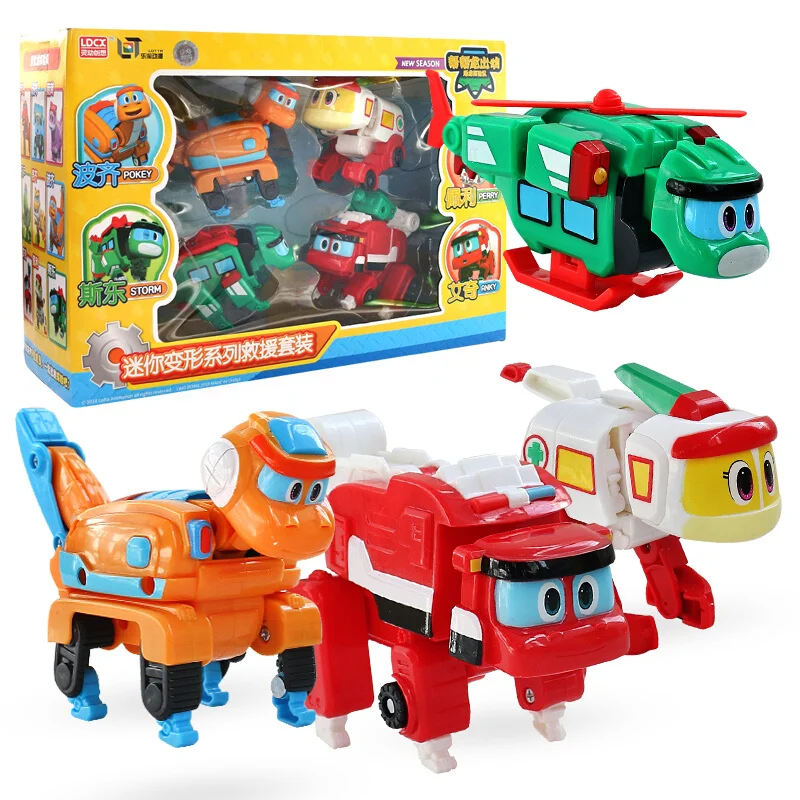 Min Deformation Gogo Dino Set Action Figures REX Transformation Car Airplane Motorboat Crane Dinosaur toys for Kids
