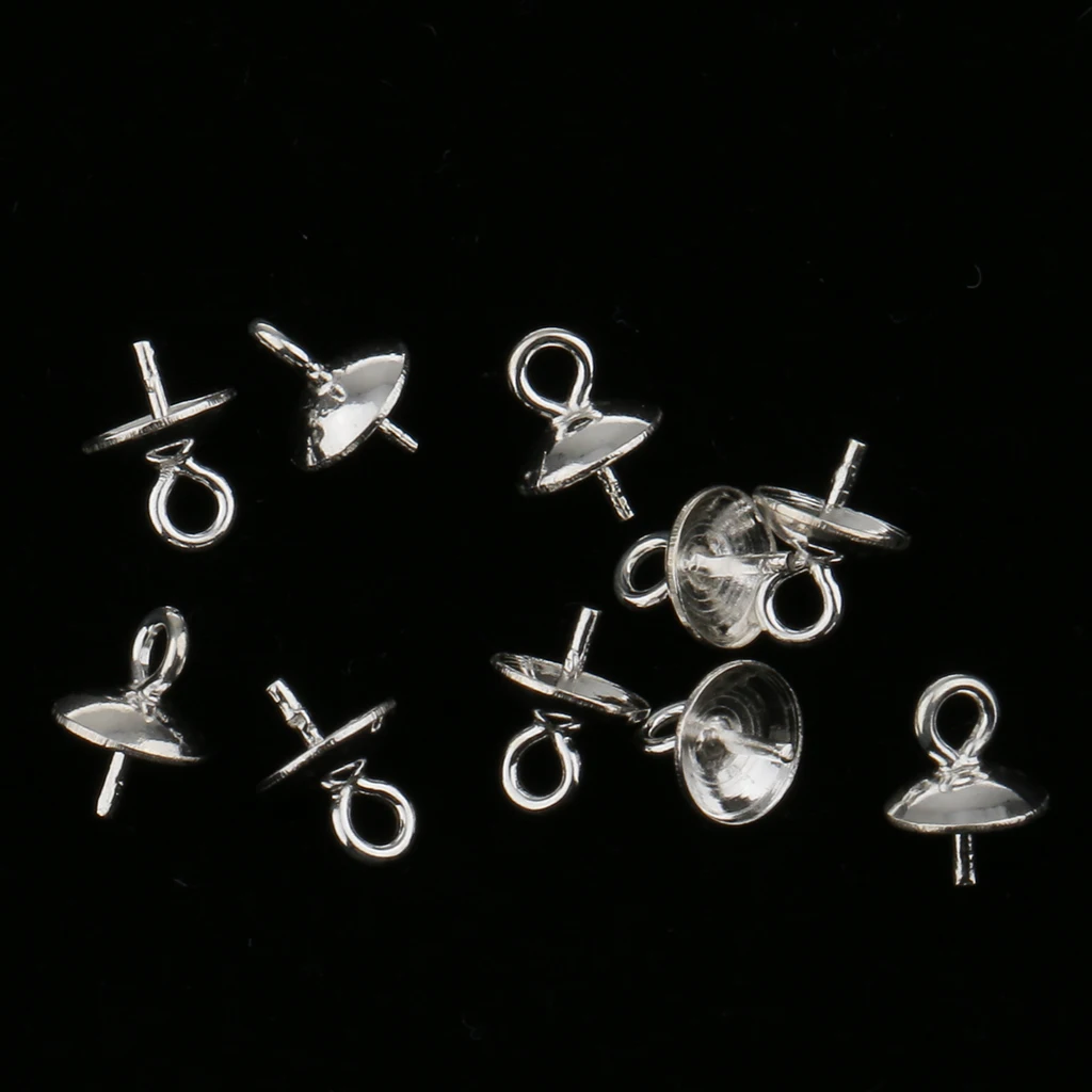 20 Pieces 925 Sterling Pendant Clasp Pearl Bail Pins Half Drilled Jewelry Making Connector for Pendants 4mm 5mm | Украшения и