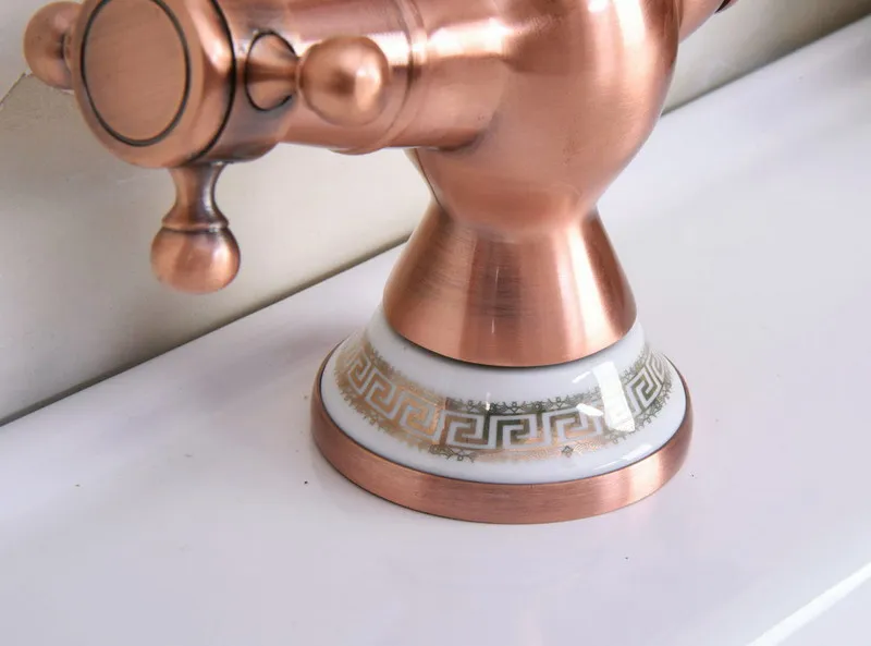 Античный красный медный латунный смеситель с двойными крестовыми ручками для