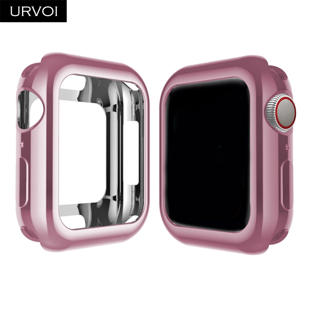 Pink gold URVOI гальванический чехол из ТПУ для Apple протектор для часов серии 4 3 2 Чехол для iWatch Мягкий Бампер тонкая рамка 38 42 40 44 мм - Цвет: Pink gold
