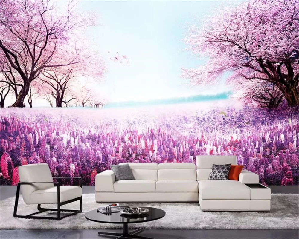 beibehang Custom wallpaper mural Purple romantic lavender cherry tree TV background wall decorative painting 3d behang |