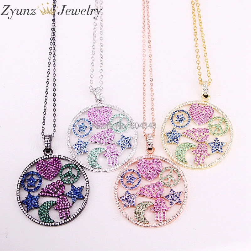 5 нитей ZYZ314-3998 модные украшения сверкающие руки Star Moon Pave фианит женский кулон для
